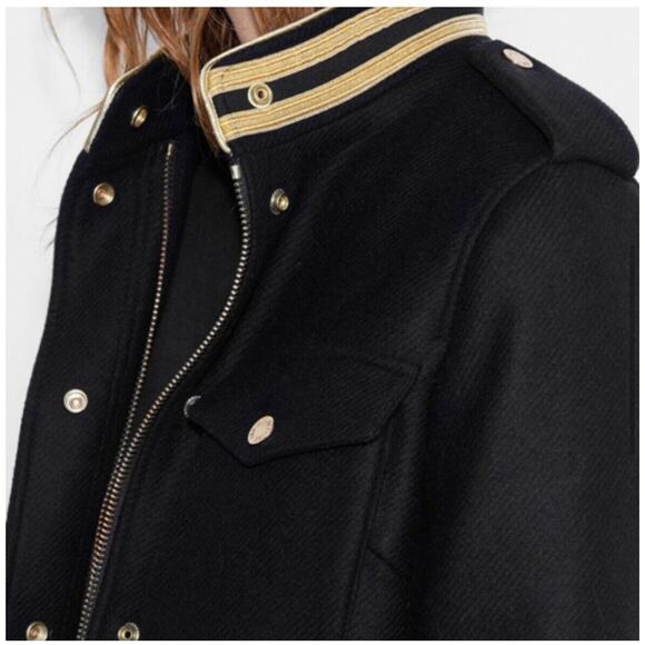 Zadig & Voltaire Wool Jacket Navy Gold Stand Collar Flap Pocket Zip Up Bomber SM - Picture 1 of 16